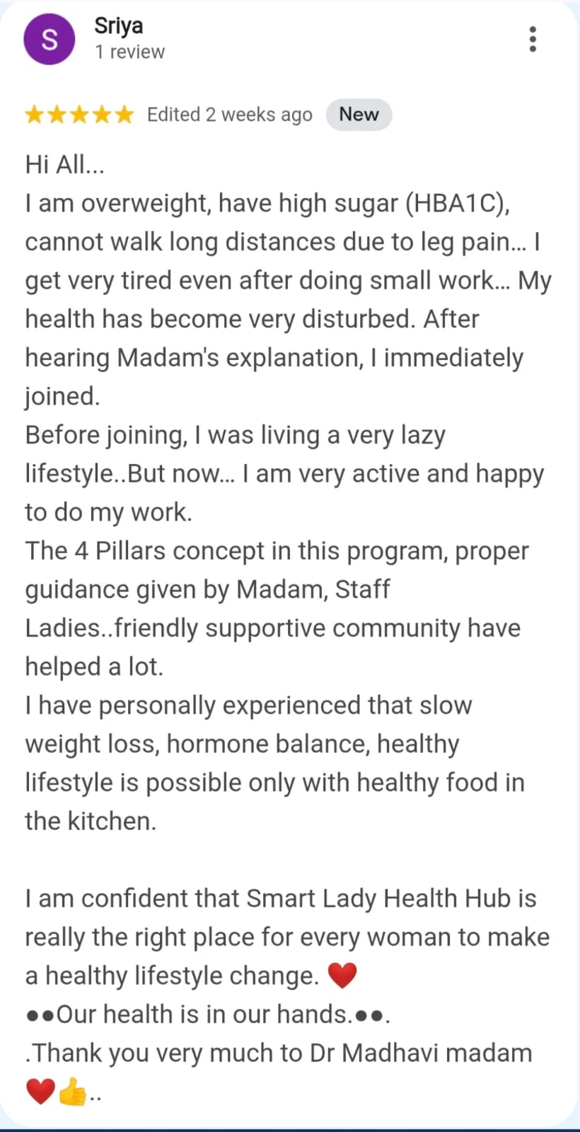 Review from a Smart Lady Health Hub member 2