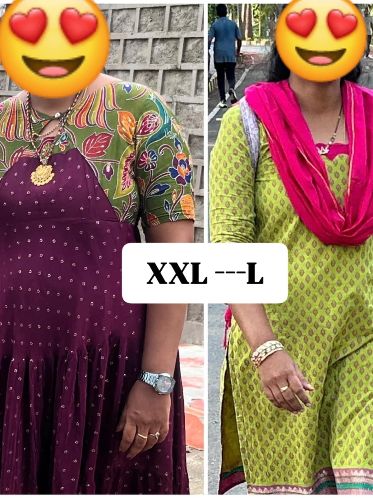 Before and after transformation — XXL to L